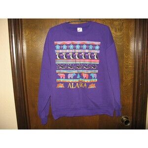 Vintage Jerzees Purple Alaska Aztec Penguins & Bears Sweatshirt Made In USA Sz L